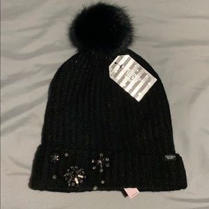 Victoria Secret Black Sparkle Pom Winter Hat